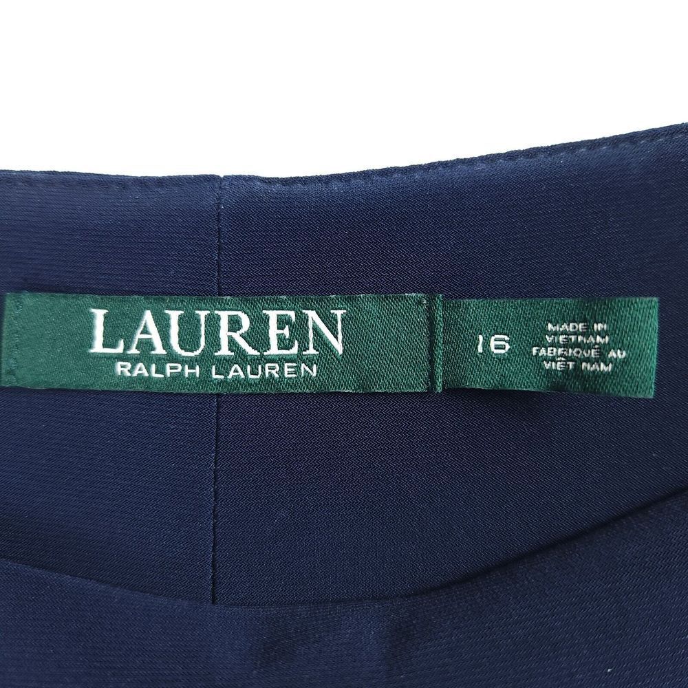 Lauren Ralph Lauren Maxi Dress 16 Blue White Ruched Long Sleeve Evening Formal - Picture 5 of 12